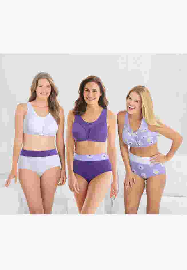 3-Pack Front-Close Cotton Wireless Bra image number 6