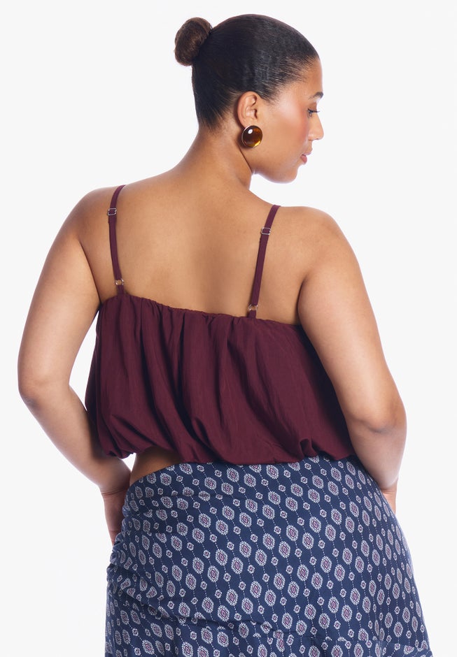 Satin Cropped Bubble Top image number 2