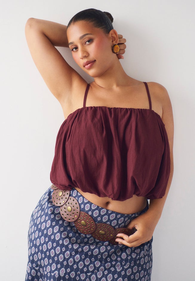 Satin Cropped Bubble Top image number 3