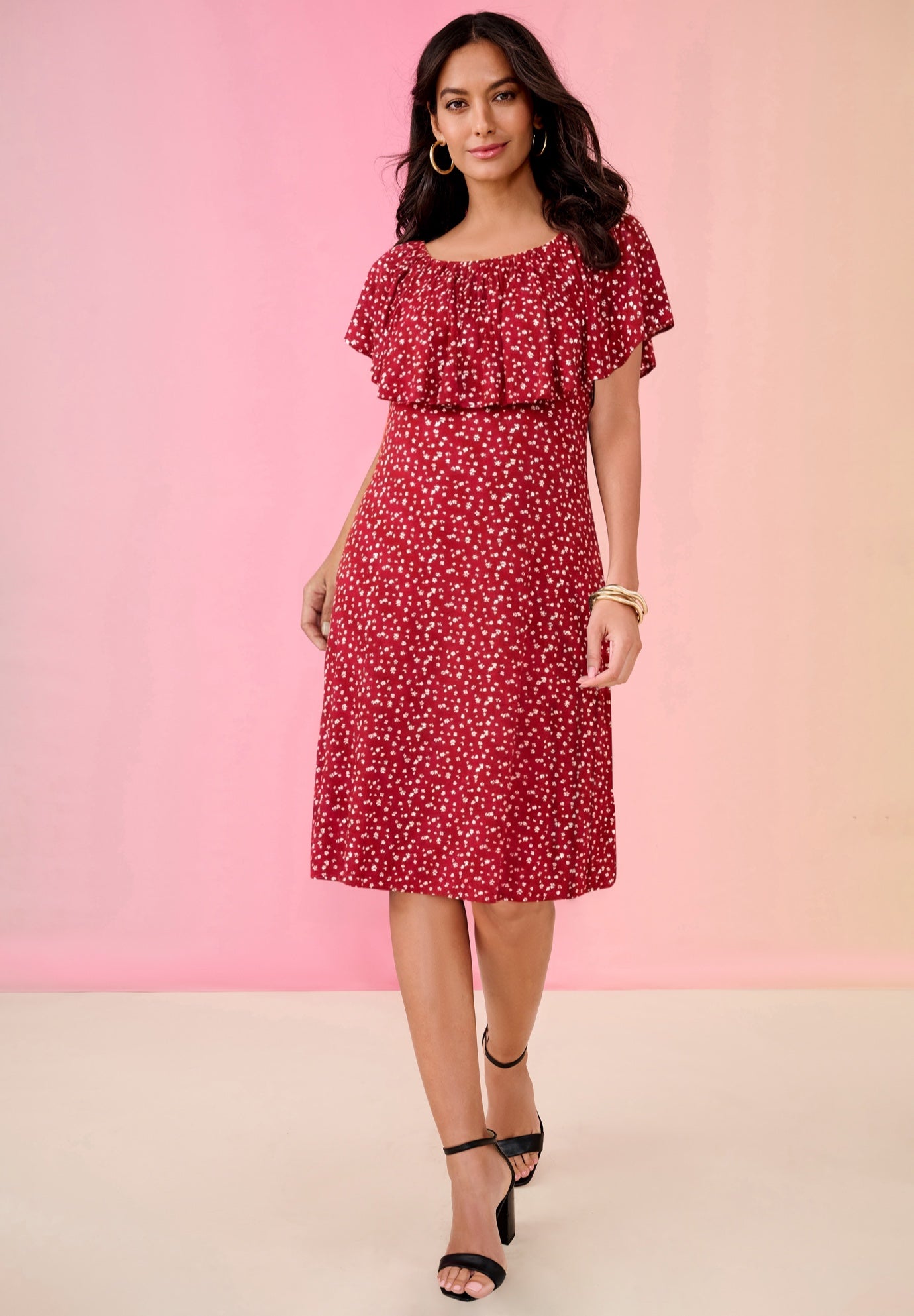 Plus Size Stretch Knit Convertible Flounce Dress image number 0