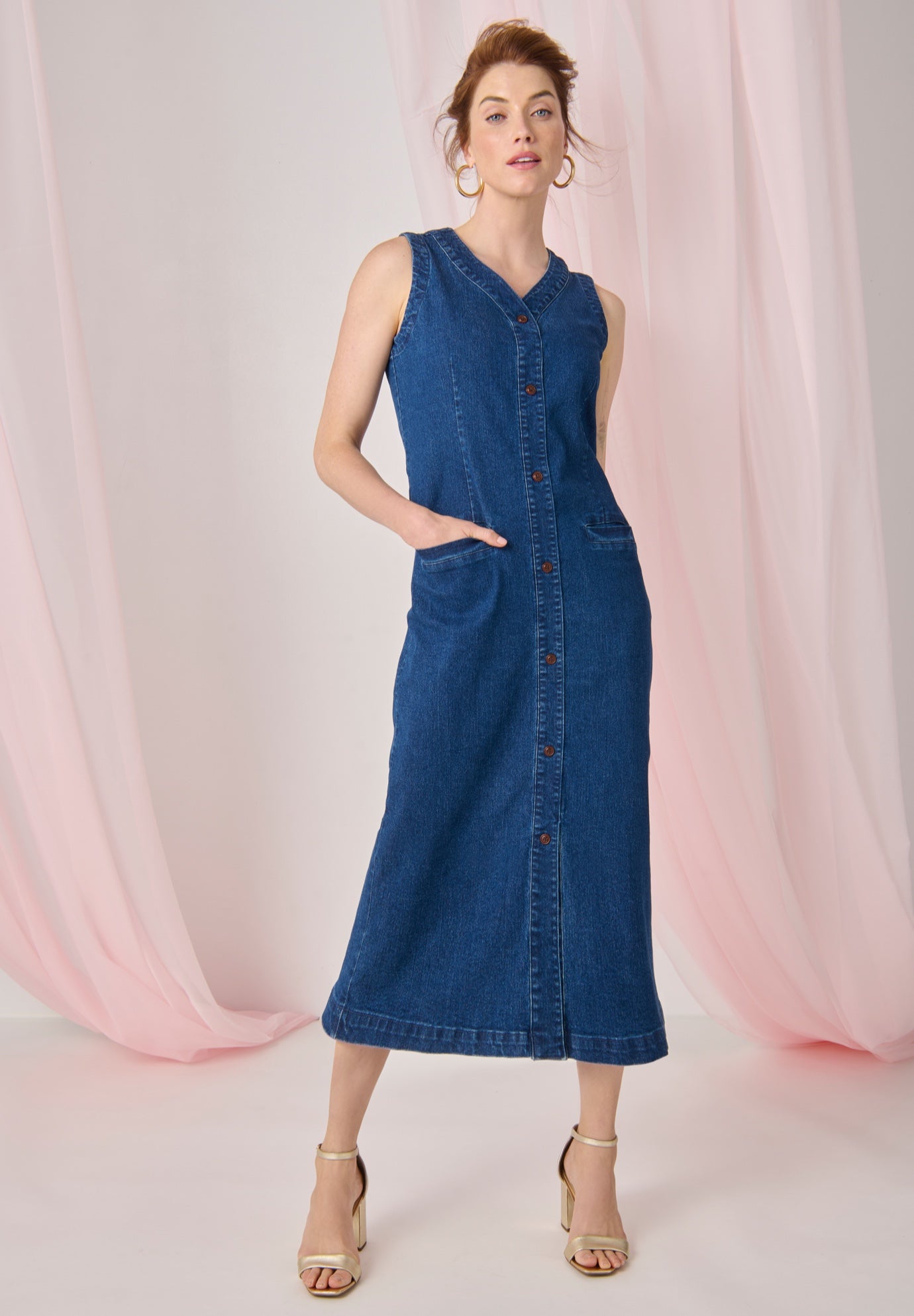 Denim Button Midi Dress image number 0