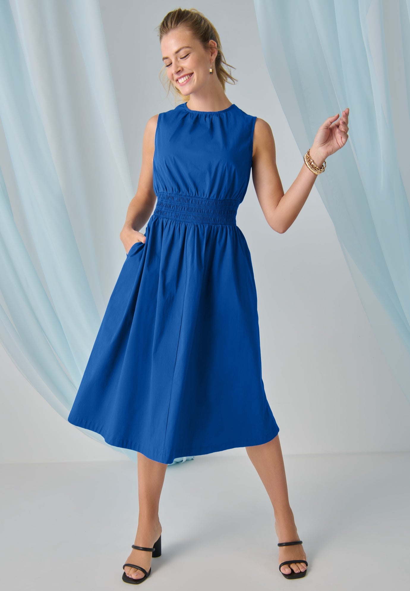 Smocked Poplin Midi Dress image number 0