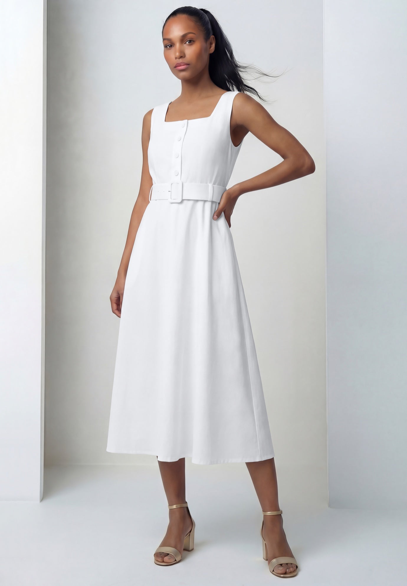 Belted Linen Midi Dress image number 0