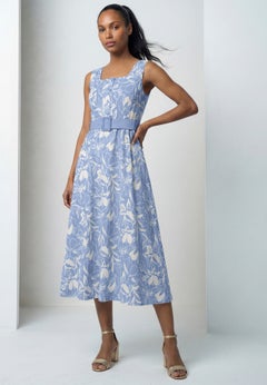 Belted Linen Midi Dress