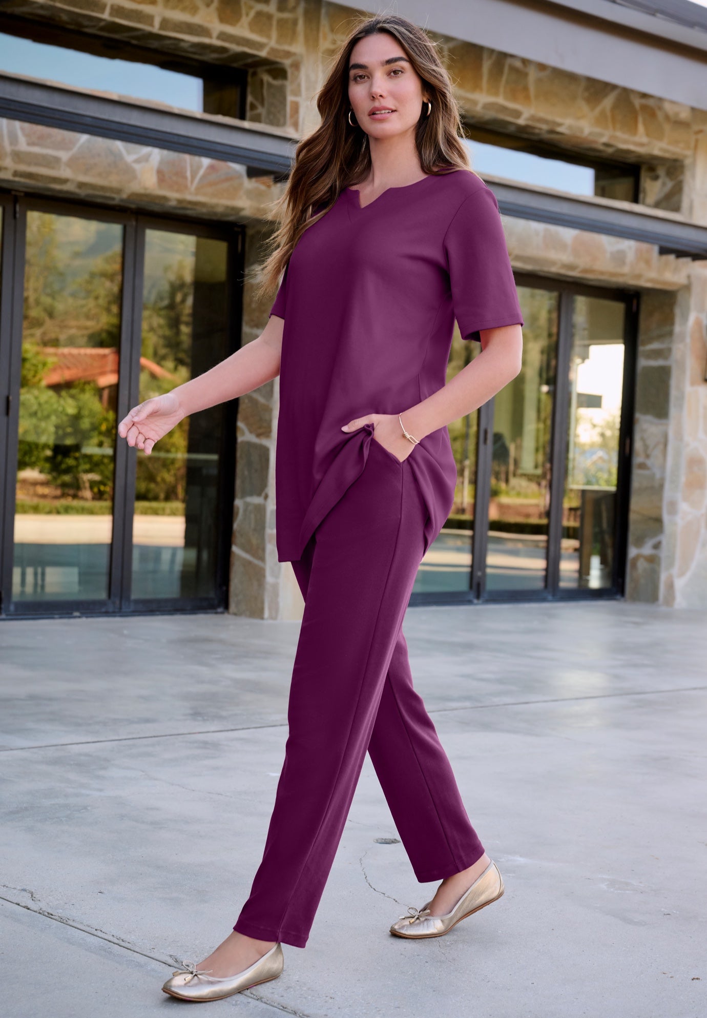 Plus Size Soft Knit Tunic with Notch Neckline image number 0