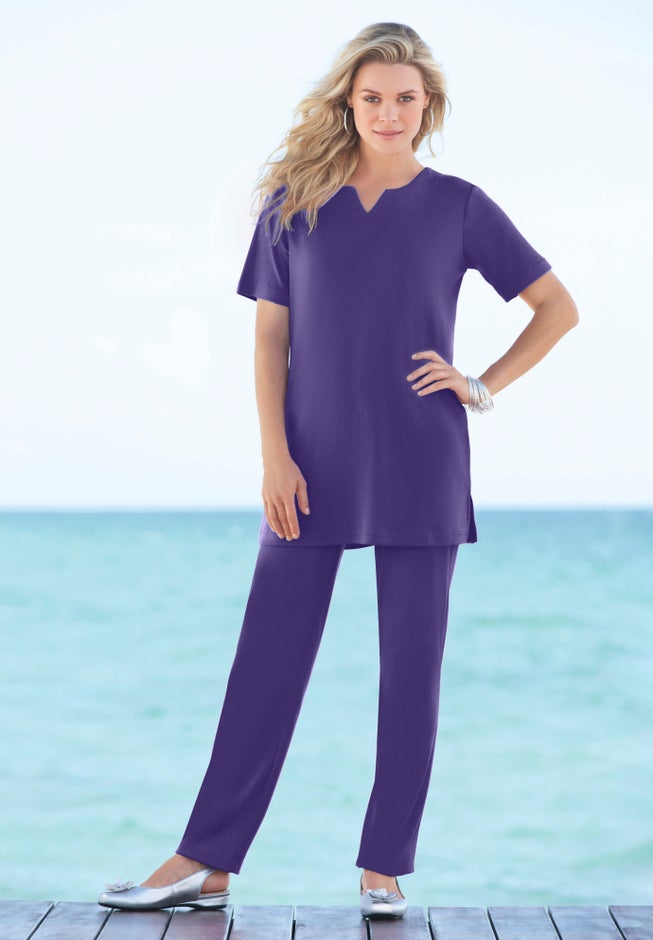 Plus Size Soft Knit Tunic with Notch Neckline image number 4