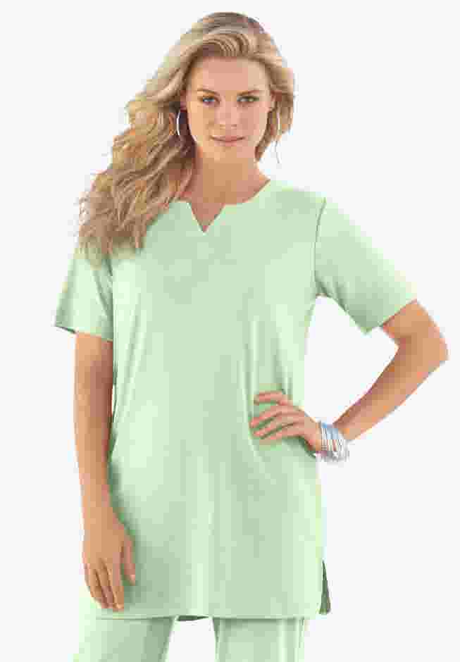 Plus Size Soft Knit Tunic with Notch Neckline image number 0
