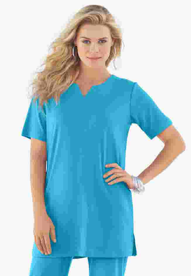 Plus Size Soft Knit Tunic with Notch Neckline image number 0