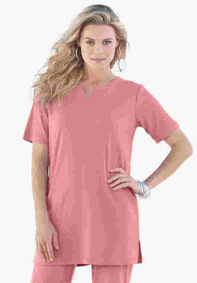 Plus Size Soft Knit Tunic with Notch Neckline image number 0