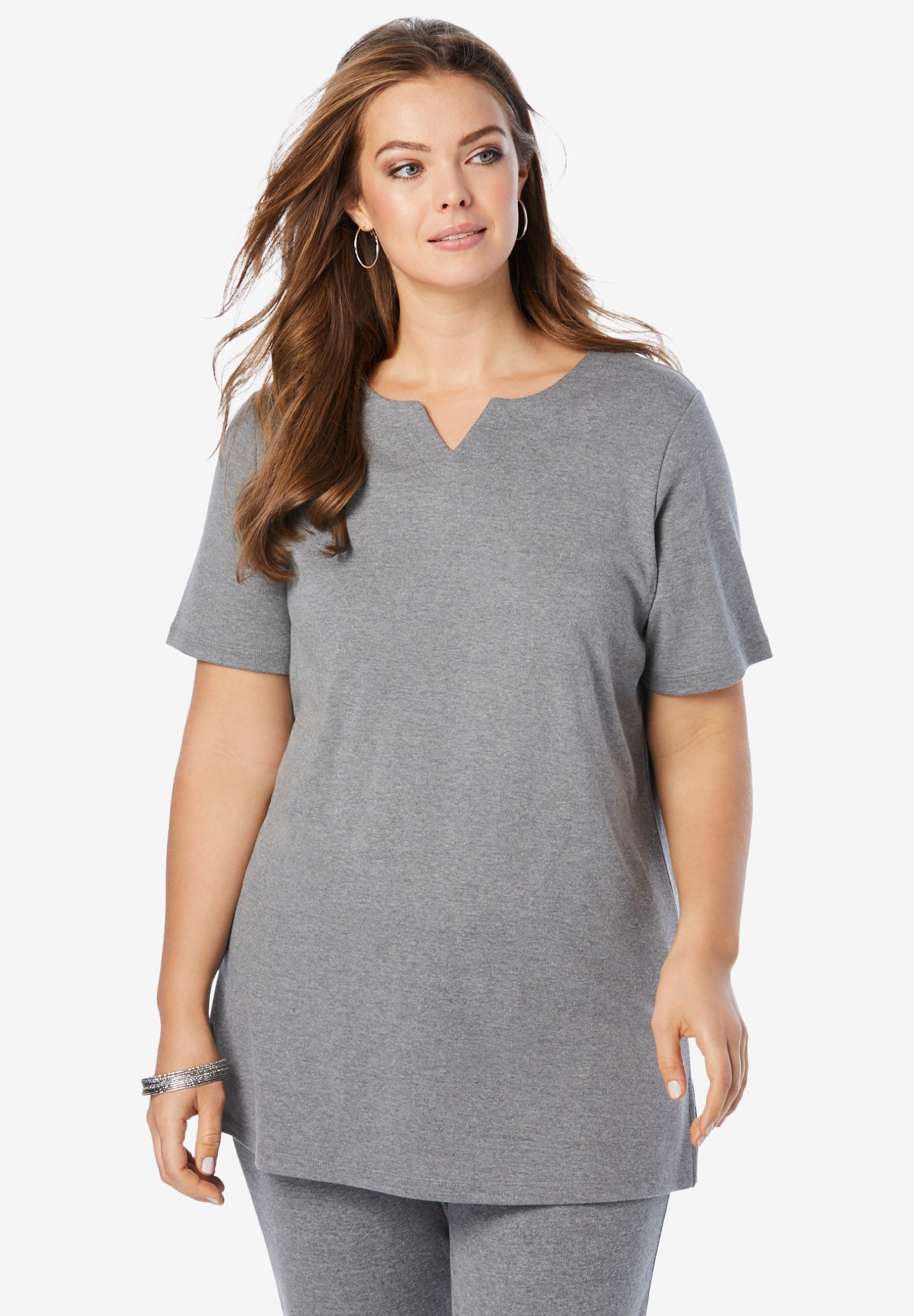 Plus Size Soft Knit Tunic with Notch Neckline image number 0