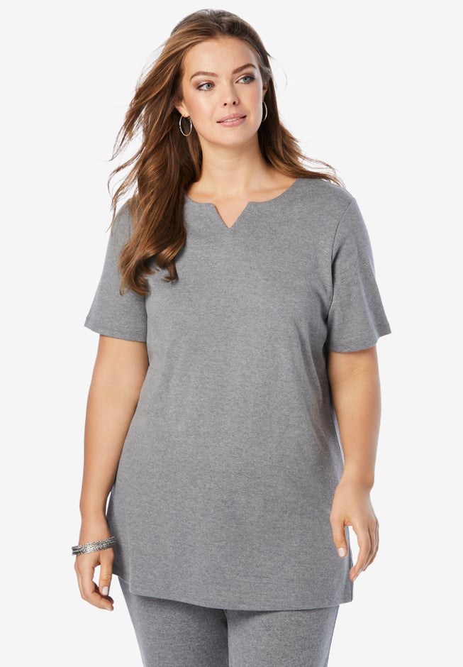 Plus Size Soft Knit Tunic with Notch Neckline image number 0