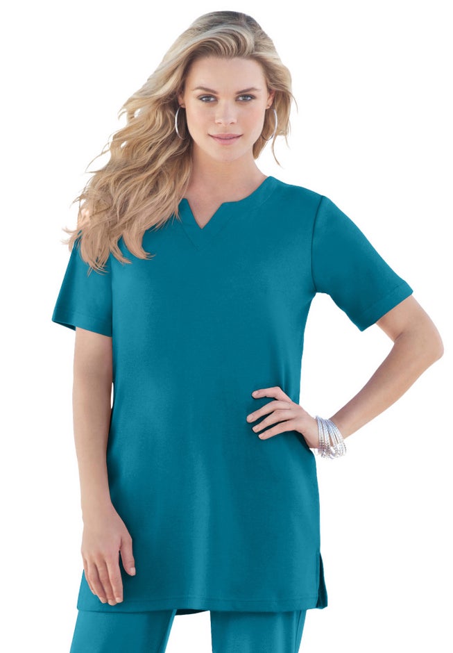 Plus Size Soft Knit Tunic with Notch Neckline image number 0