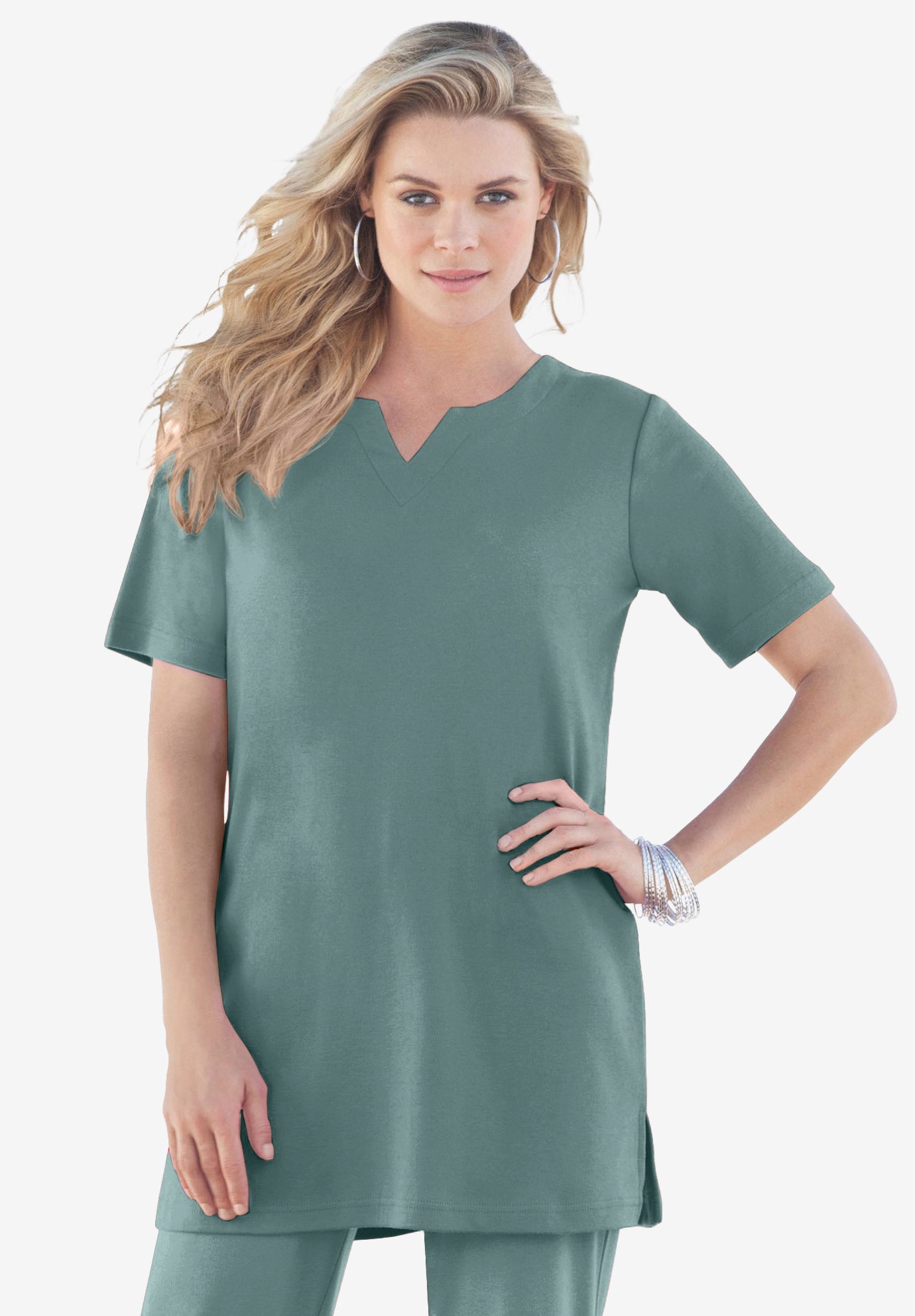 Plus Size Soft Knit Tunic with Notch Neckline image number 0