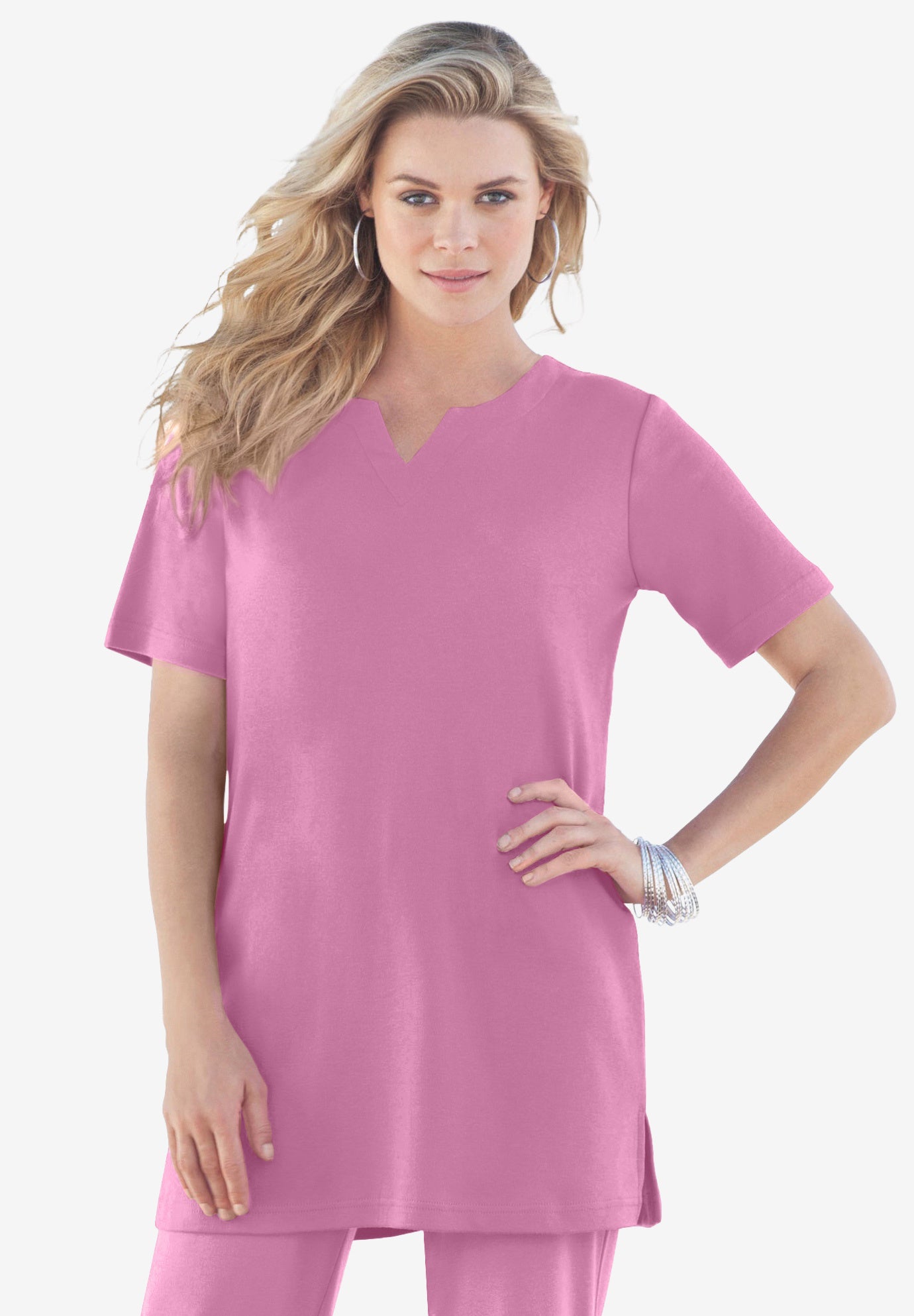 Plus Size Soft Knit Tunic with Notch Neckline image number 0