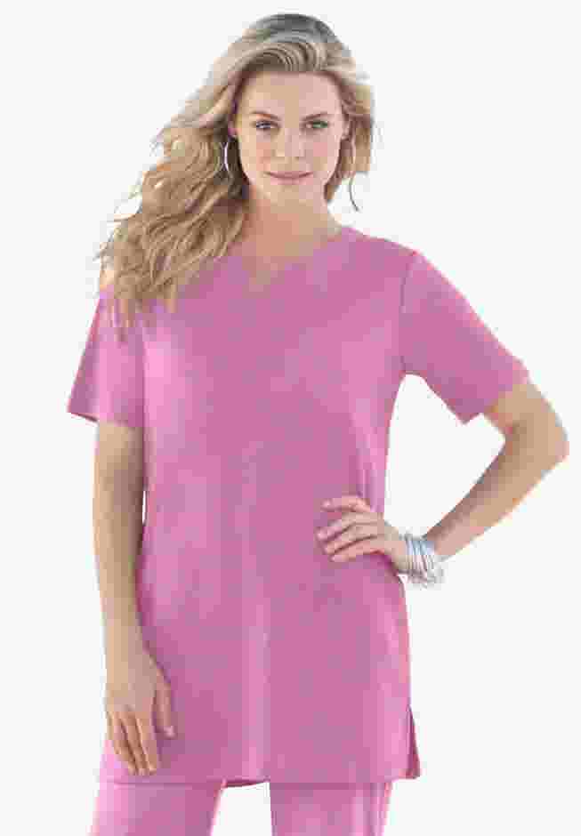 Plus Size Soft Knit Tunic with Notch Neckline image number 0