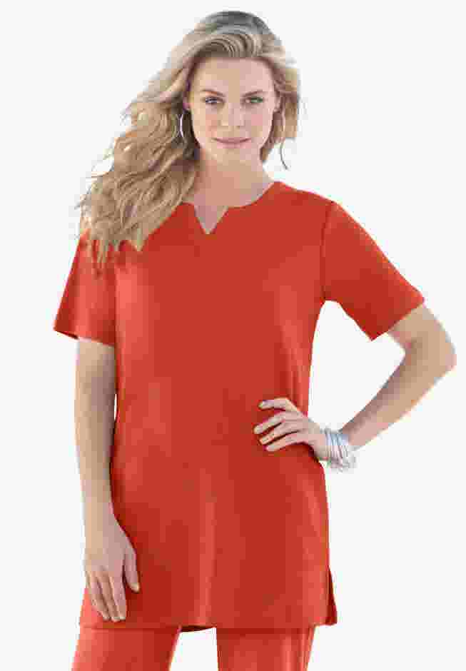 Plus Size Soft Knit Tunic with Notch Neckline image number 0