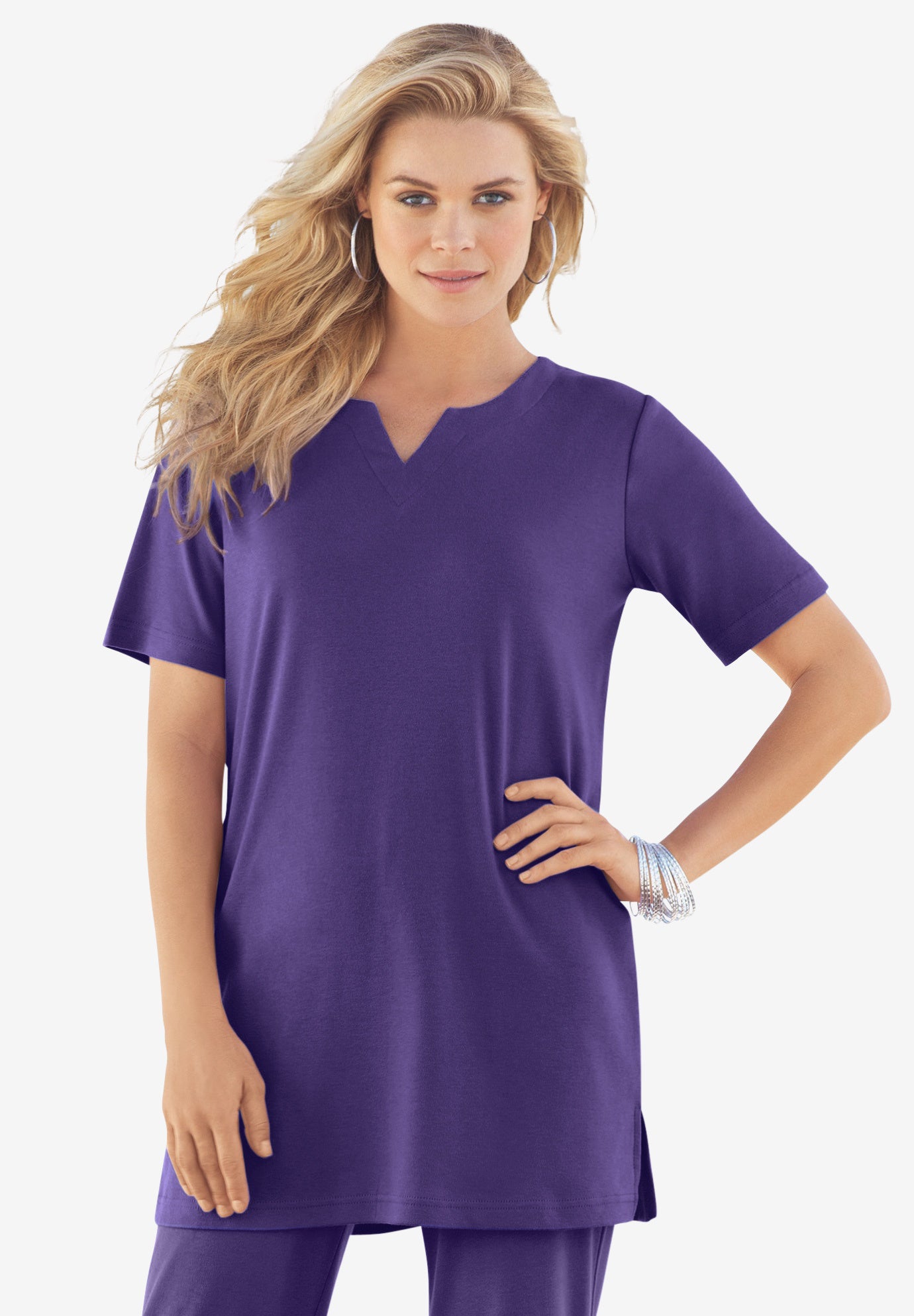Plus Size Soft Knit Tunic with Notch Neckline image number 0