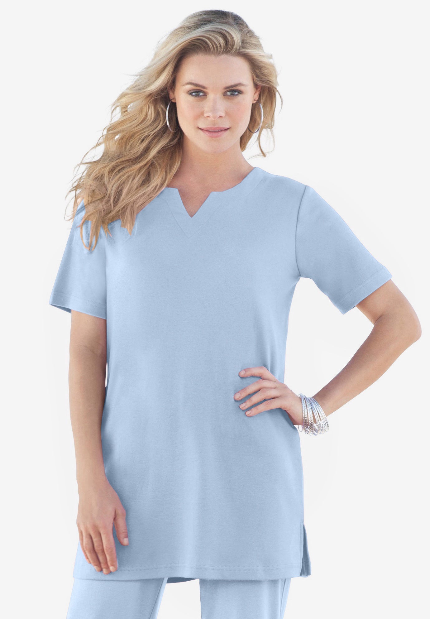 Plus Size Soft Knit Tunic with Notch Neckline image number 0