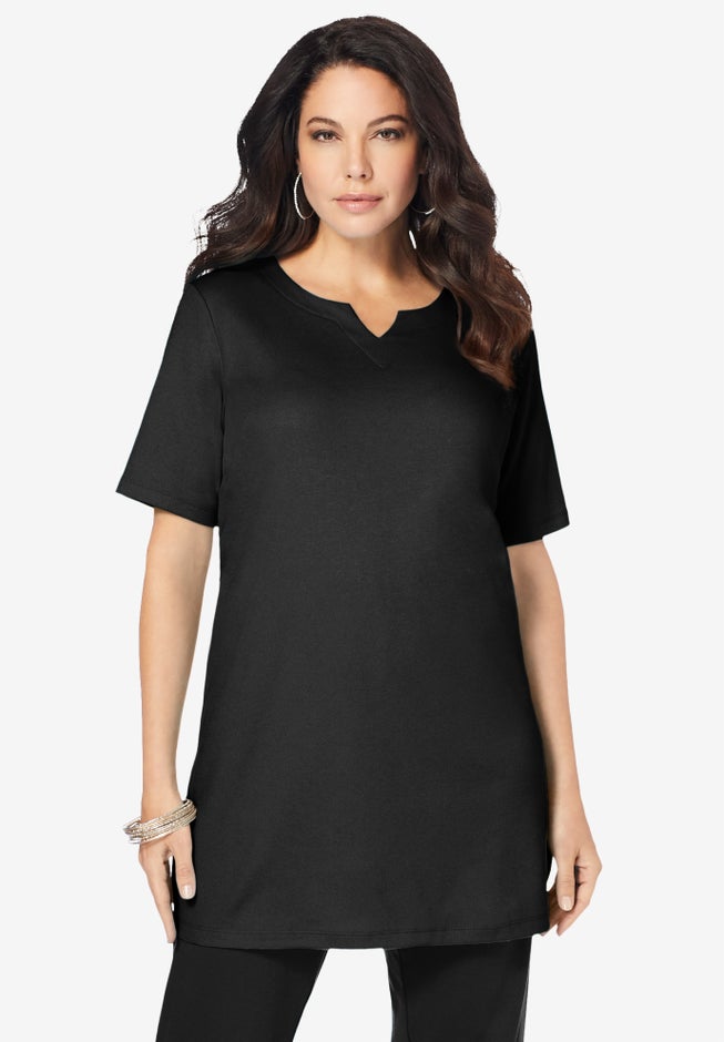 Plus Size Soft Knit Tunic with Notch Neckline image number 0
