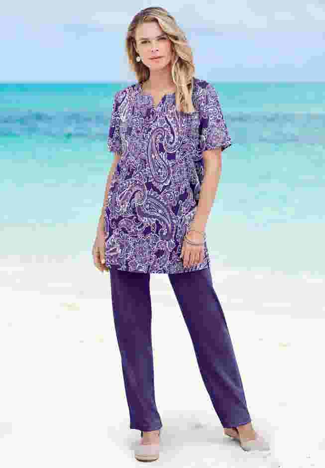 Soft Knit Print Notch Neck Tunic image number 0