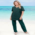 Plus Size Soft Knit Print Tunic with Notch Neckline image number null