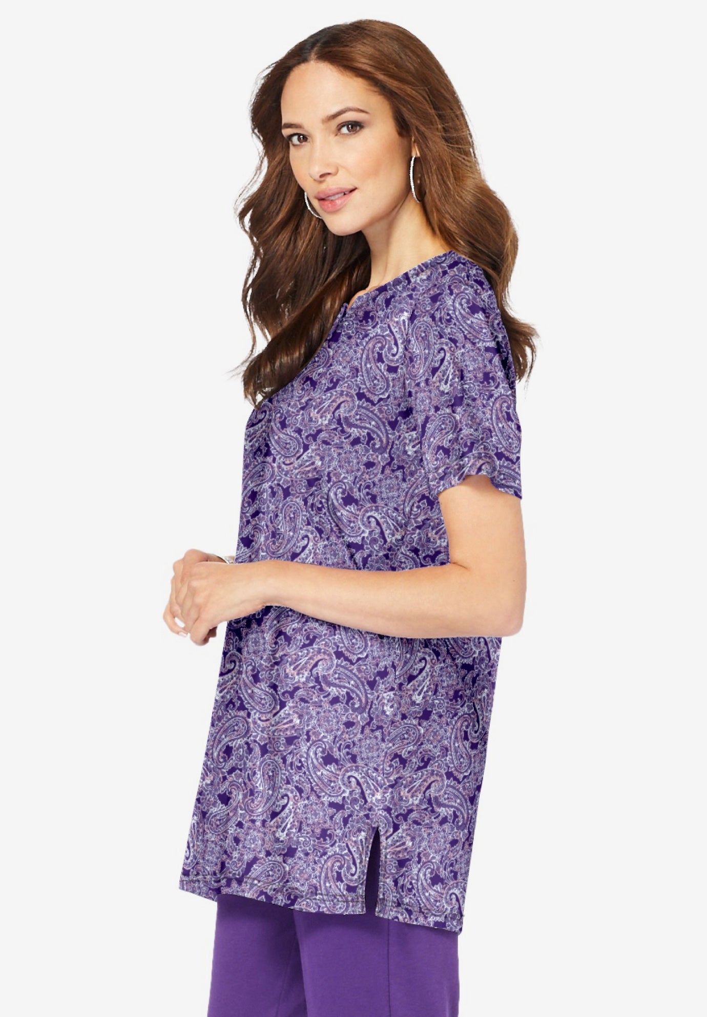 Plus Size Soft Knit Print Tunic with Notch Neckline image number 3