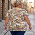 Plus Size Soft Knit Print Tunic with Notch Neckline image number null