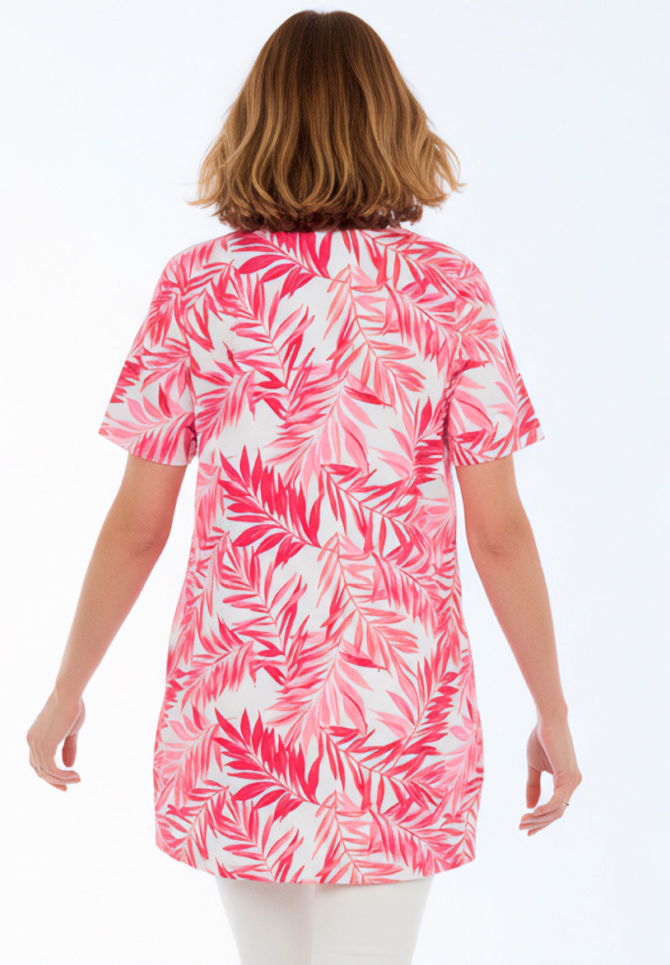 Plus Size Soft Knit Print Tunic with Notch Neckline image number 1