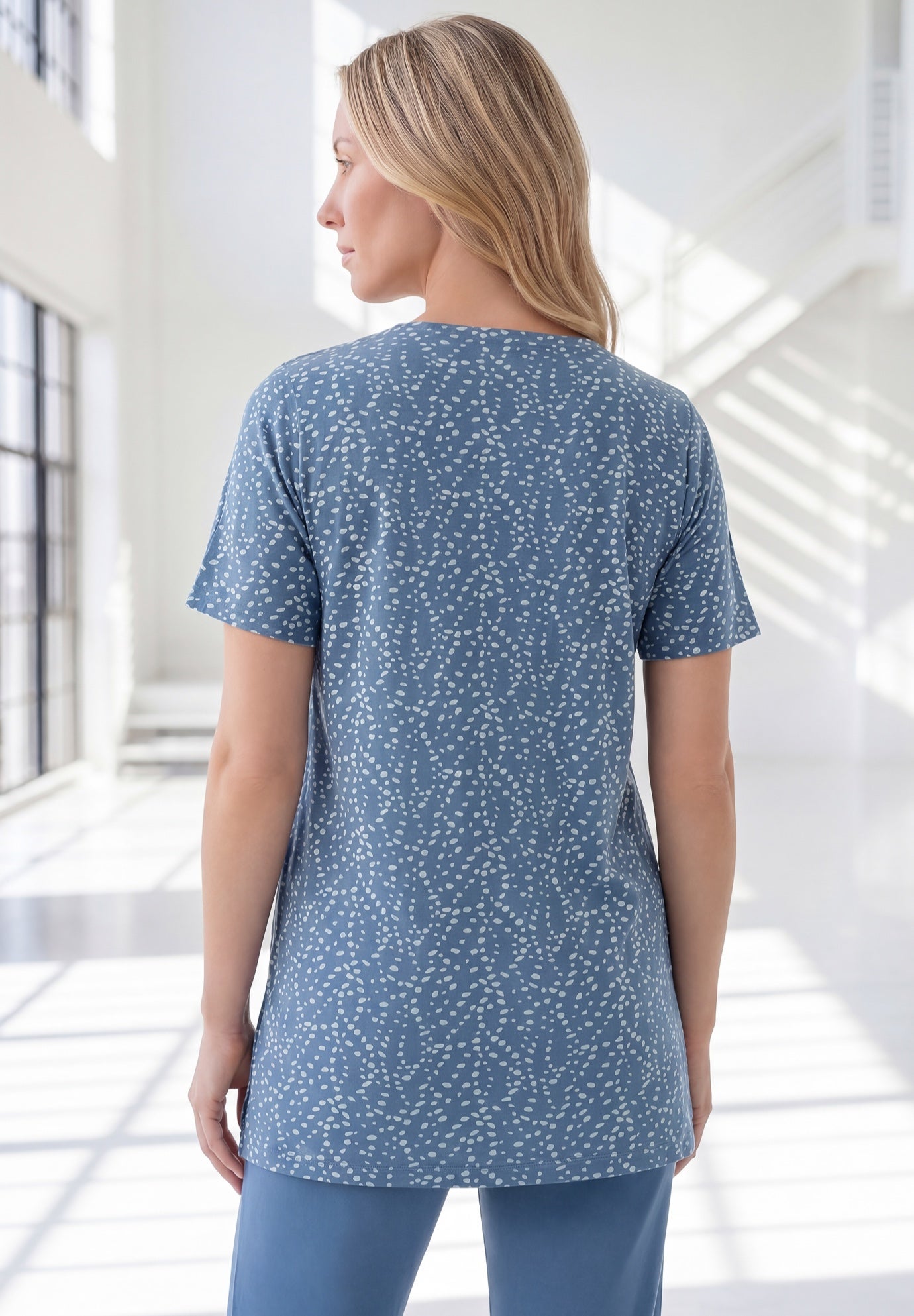 Plus Size Soft Knit Print Tunic with Notch Neckline image number 1