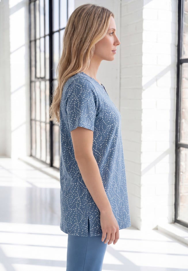Plus Size Soft Knit Print Tunic with Notch Neckline image number 2
