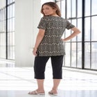 Plus Size Soft Knit Print Tunic with Notch Neckline image number null