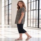 Plus Size Soft Knit Print Tunic with Notch Neckline image number null