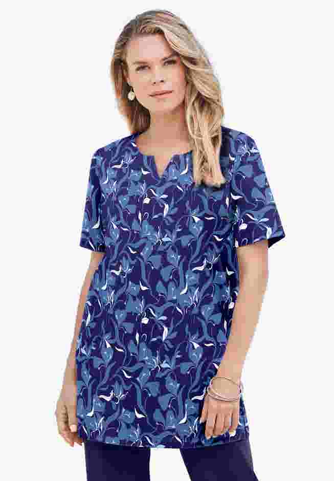 Print Notch Neck Soft Knit Tunic image number 0