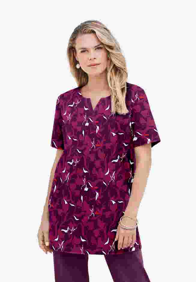 Soft Knit Print Notch Neck Tunic image number 0