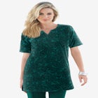 Plus Size Soft Knit Print Tunic with Notch Neckline image number null