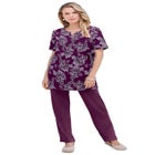 Plus Size Soft Knit Print Tunic with Notch Neckline image number null