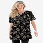 Plus Size Soft Knit Print Tunic with Notch Neckline image number null
