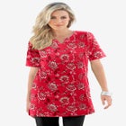 Plus Size Soft Knit Print Tunic with Notch Neckline image number null