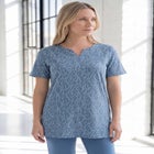 Plus Size Soft Knit Print Tunic with Notch Neckline image number null