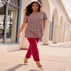 Plus Size Soft Knit Print Tunic with Notch Neckline image number null