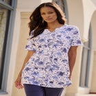 Plus Size Soft Knit Print Tunic with Notch Neckline image number null
