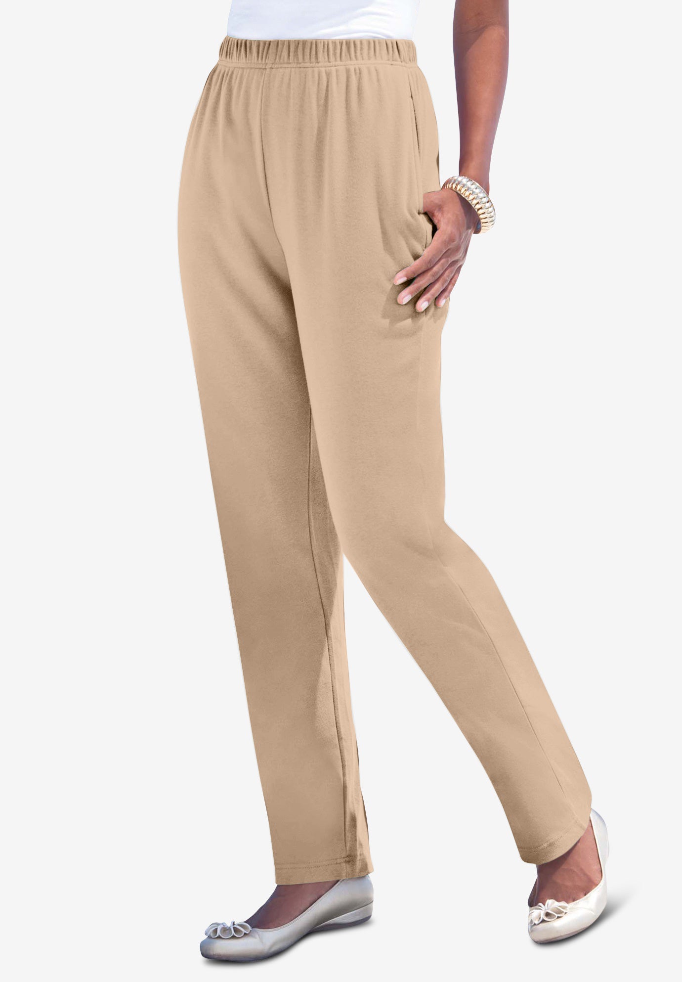 Plus Size Straight Leg Soft Knit Pull On Pant image number 0