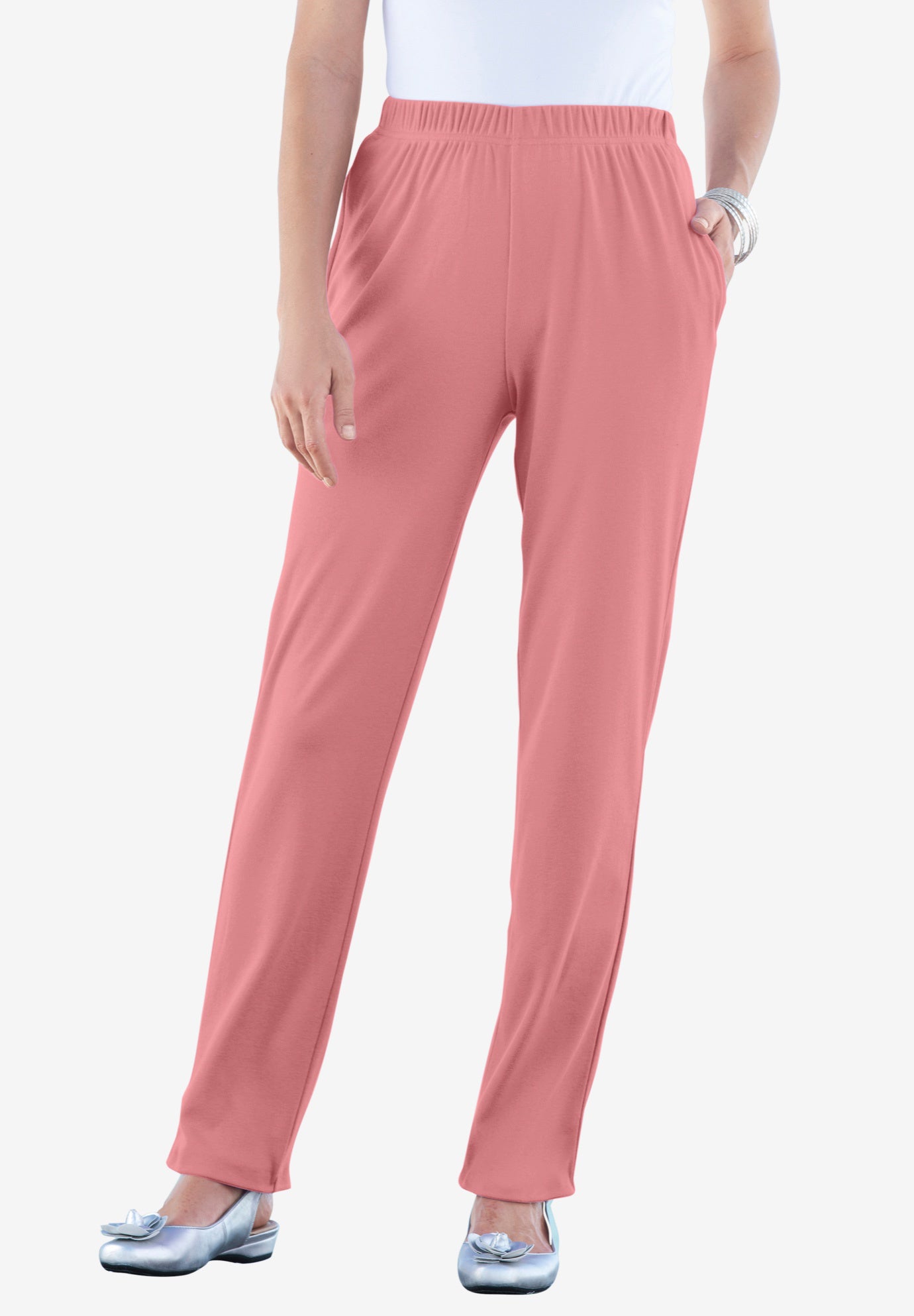 Plus Size Straight Leg Soft Knit Pull On Pant image number 0