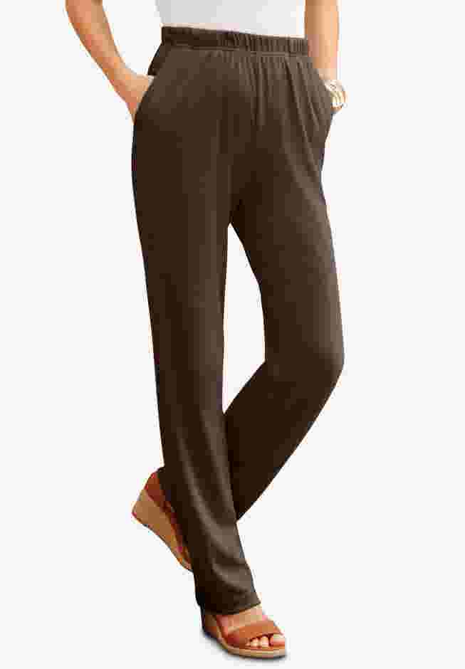 Plus Size Straight Leg Soft Knit Pull On Pant image number 0