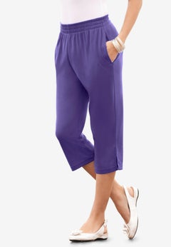 Plus Size Soft Knit Relaxed Pull-On Capri Pant