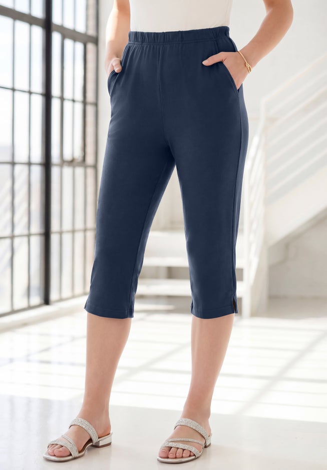 Plus Size Soft Knit Relaxed Pull-On Capri Pant image number 3
