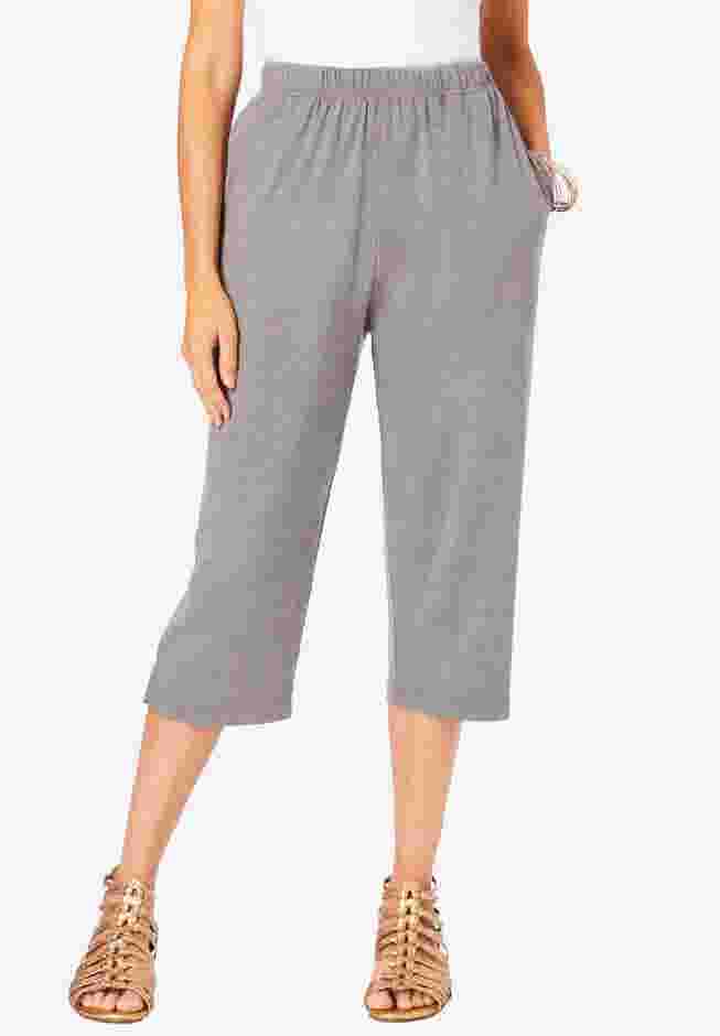 Plus Size Soft Knit Pull-On Capri Pant image number 0