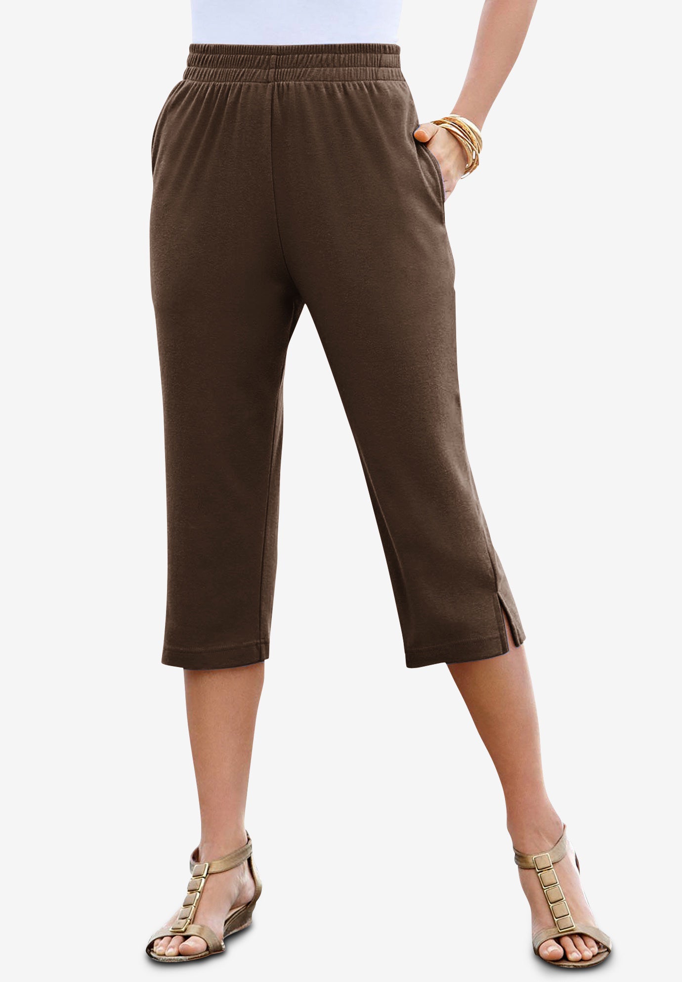 Plus Size Soft Knit Pull-On Capri Pant image number 0