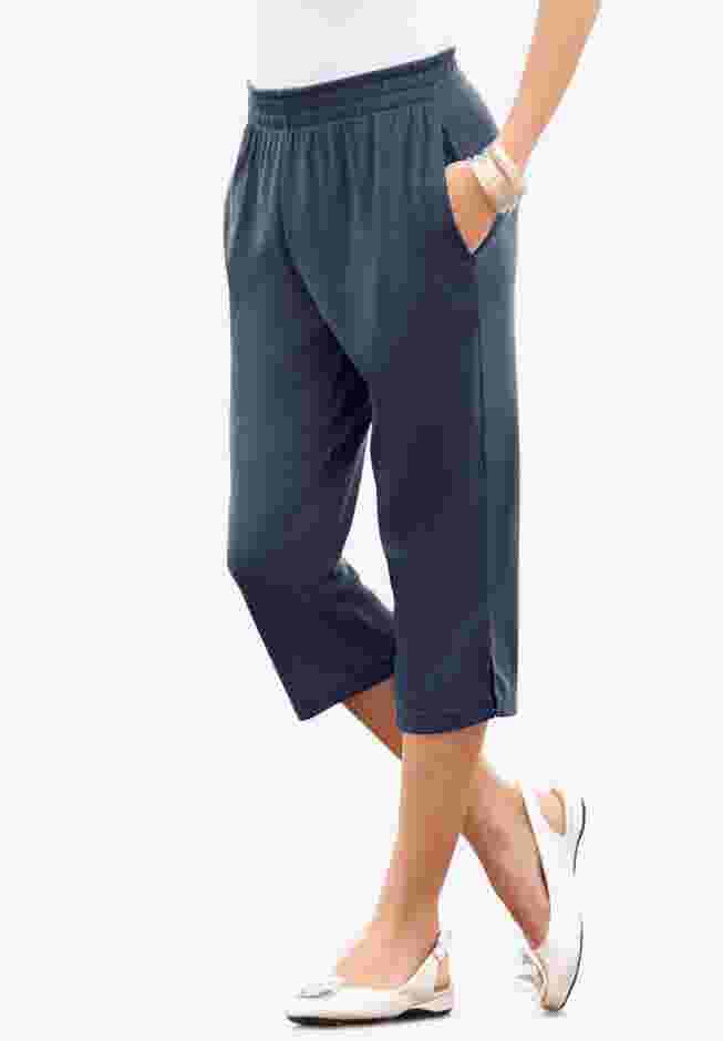 Plus Size Soft Knit Pull-On Capri Pant image number 0