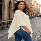 Plus Size Pointelle Open-Front Ruana Cardigan image number null